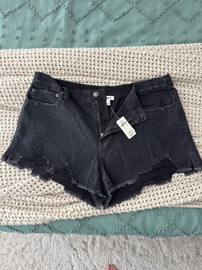 Aerie Black Distressed Denim Jean Shorts